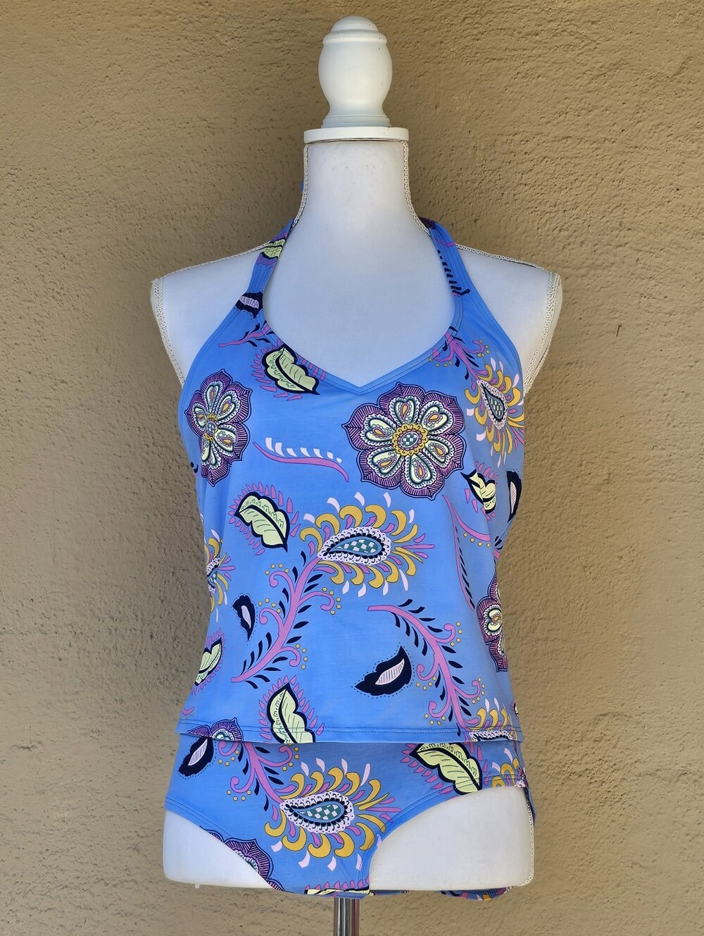 GAP Womens Blue Paisley Halter Tankini Set Sz L/M